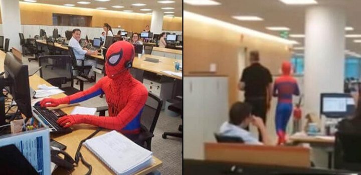 Empleado bancarío se vistió como Spiderman en su último día de trabajo